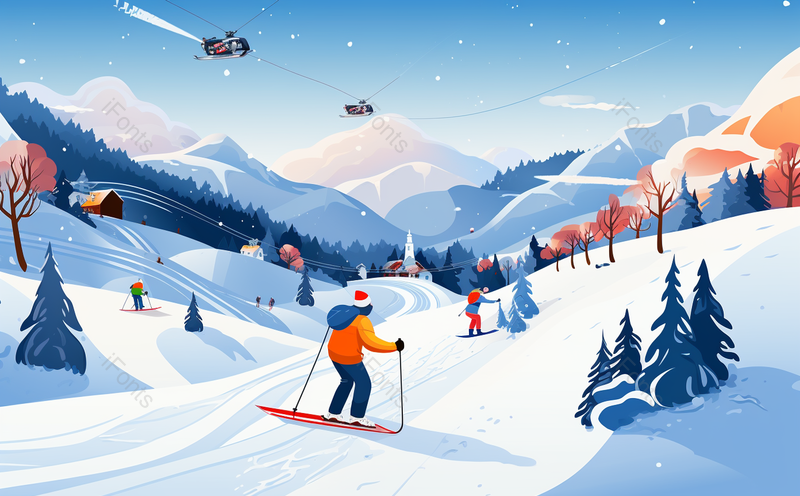 传统节气立冬滑雪运动矢量插画海报,插画/手绘图,插画/手绘图库,插画/手绘图下载,插画/手绘